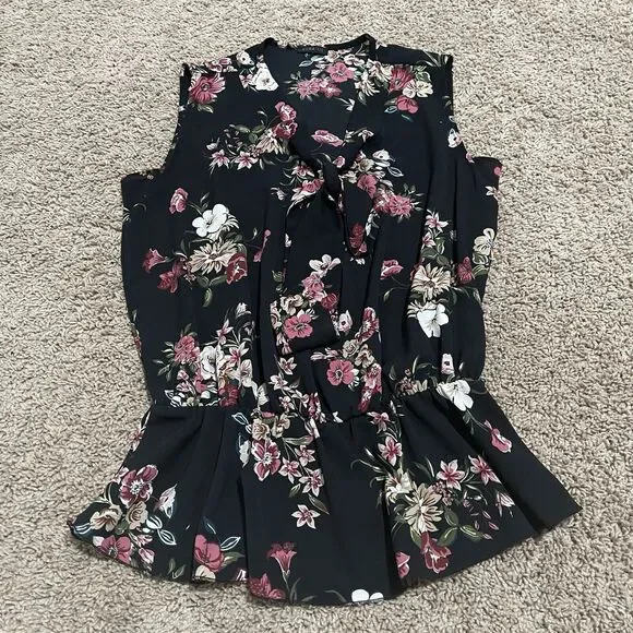 Nuna Lie Blouse Medium Black Marguerite Floral Peplum Mika Style Made in Italy - Picture 1 of 8